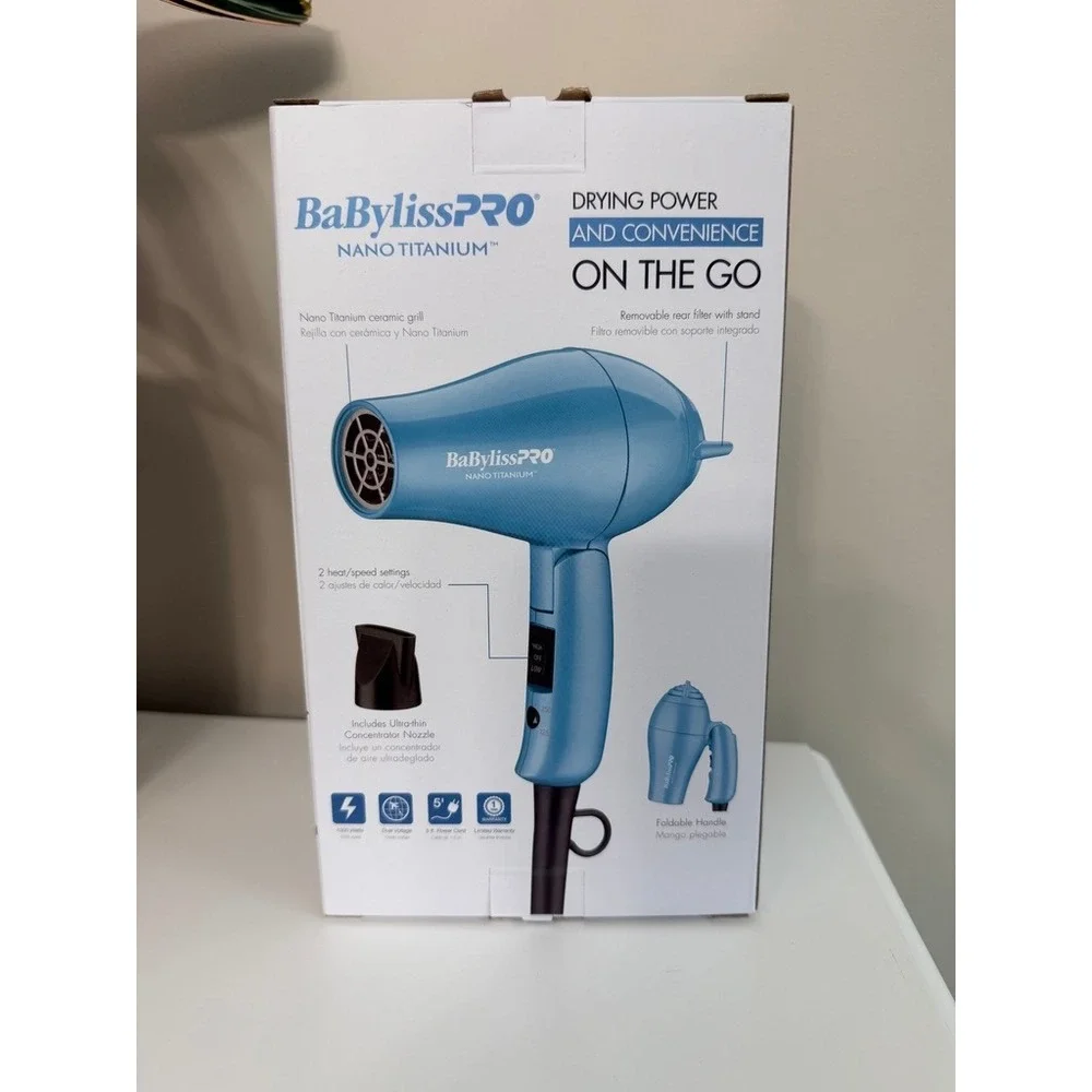 BaBylissPRO Nano Titanium Folding Travel Dryer Unisex OS Blue Dual Voltage NEW
